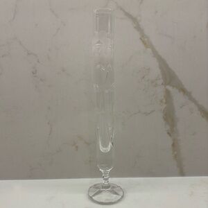 Vintage Footed Fluted Clear Glass Bud Vase with Etched Flowers Embossed Stems